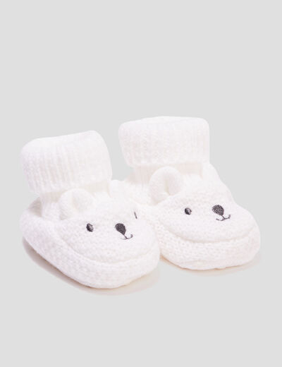 Chaussettes d'int&eacute;rieur tricot&eacute;es ivoire b&eacute;b&eacute; fille
