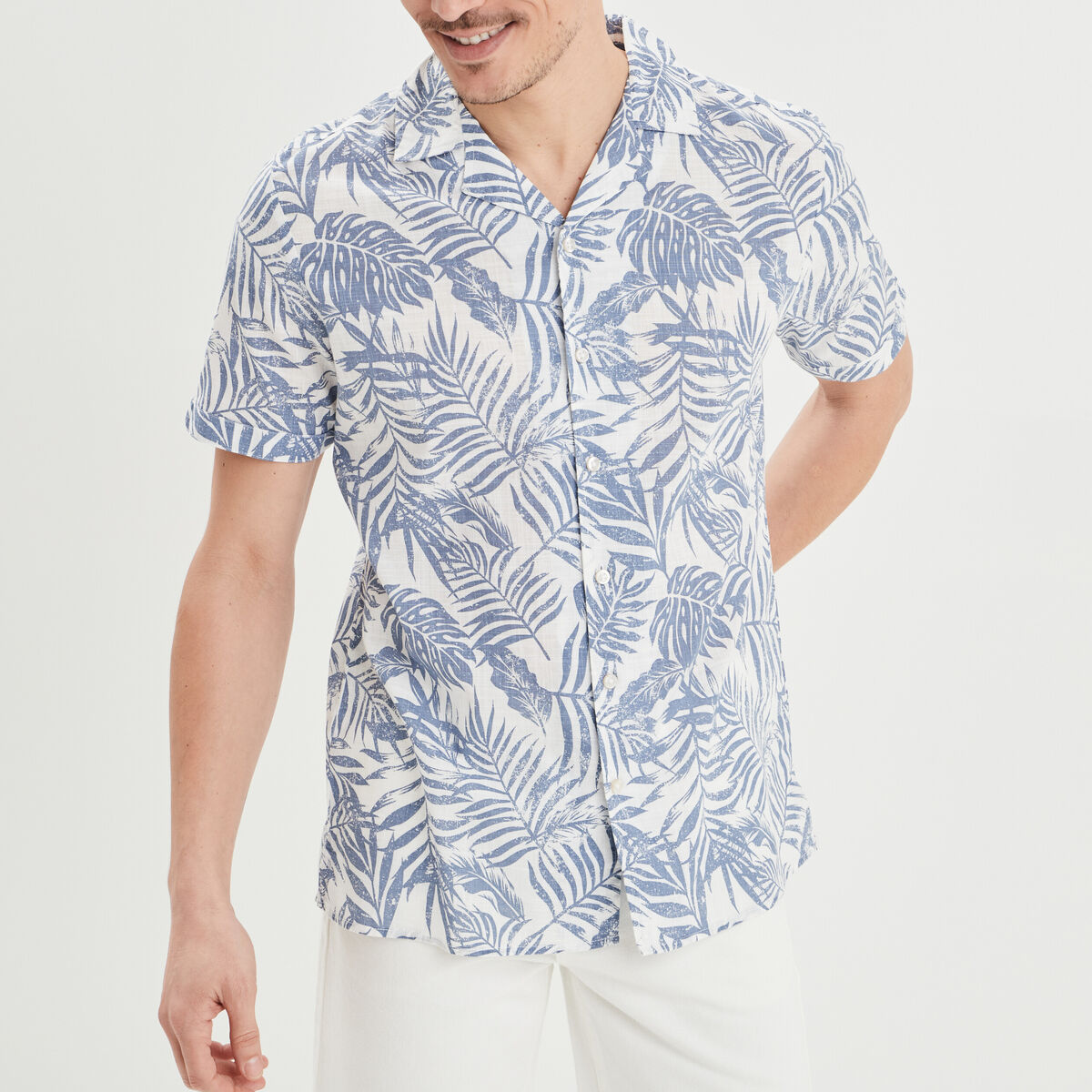 Chemise en coton manches courtes bleu homme