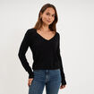 Pull col en V manches longues noir femme