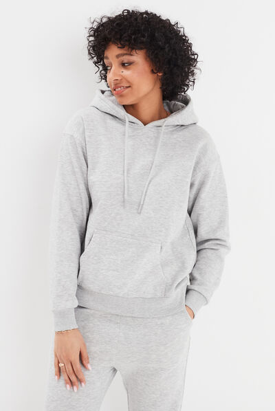 Sweat molleton à capuche hoodie gris clair femme