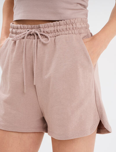 Short de jogging taille élastiquée marron clair femme