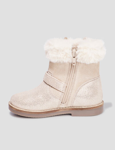 Bottes en cuir détails fausse fourrure rose fille