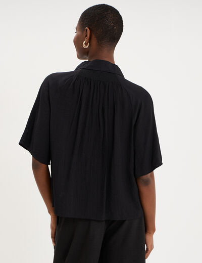 Chemise dos smock&eacute; manches courtes noir femme