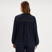 Blouse ajour&eacute;e manches 3/4 col tunisien bleu fonc&eacute; femme grande taille