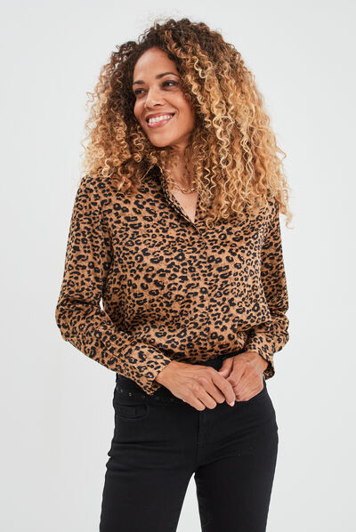 Chemise satin manches longues Mosquitos beige femme