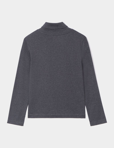 T-shirt coton col roul&eacute; manches longues gris fonc&eacute; gar&ccedil;on