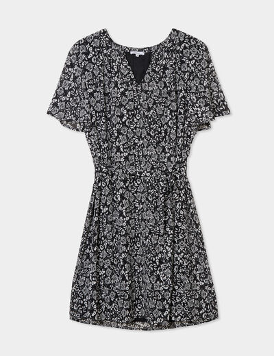 Robe col tunisien manches courtes noir femme grande taille