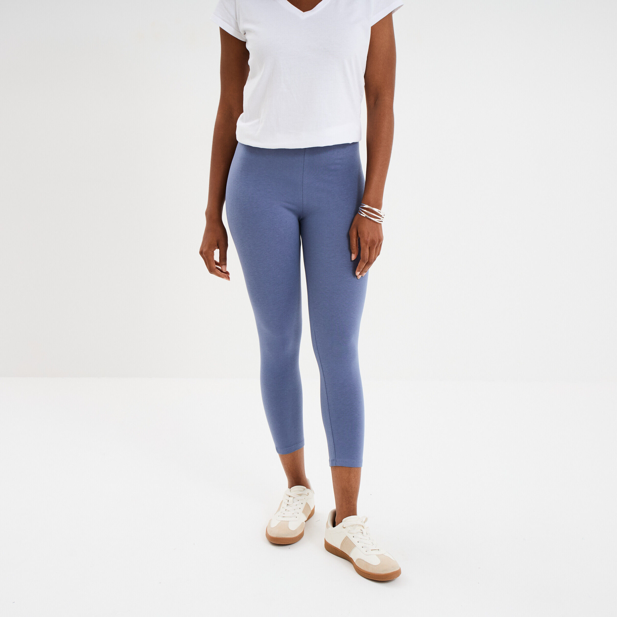 Legging 7/8ème taille élastiquée bleu gris femme LH