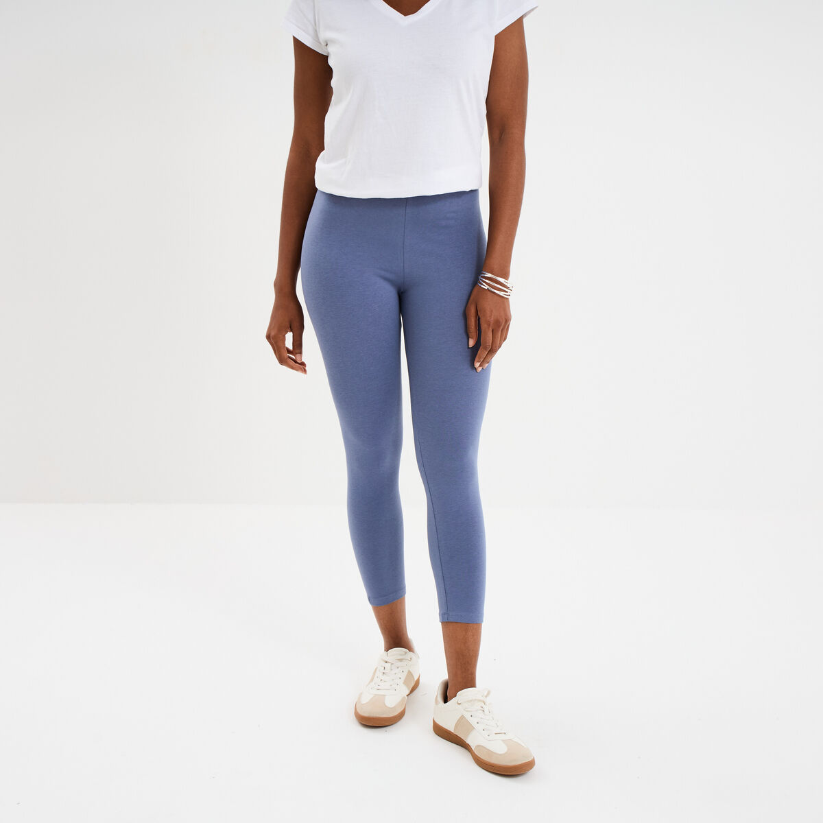 Legging 7/8ème taille élastiquée bleu gris femme