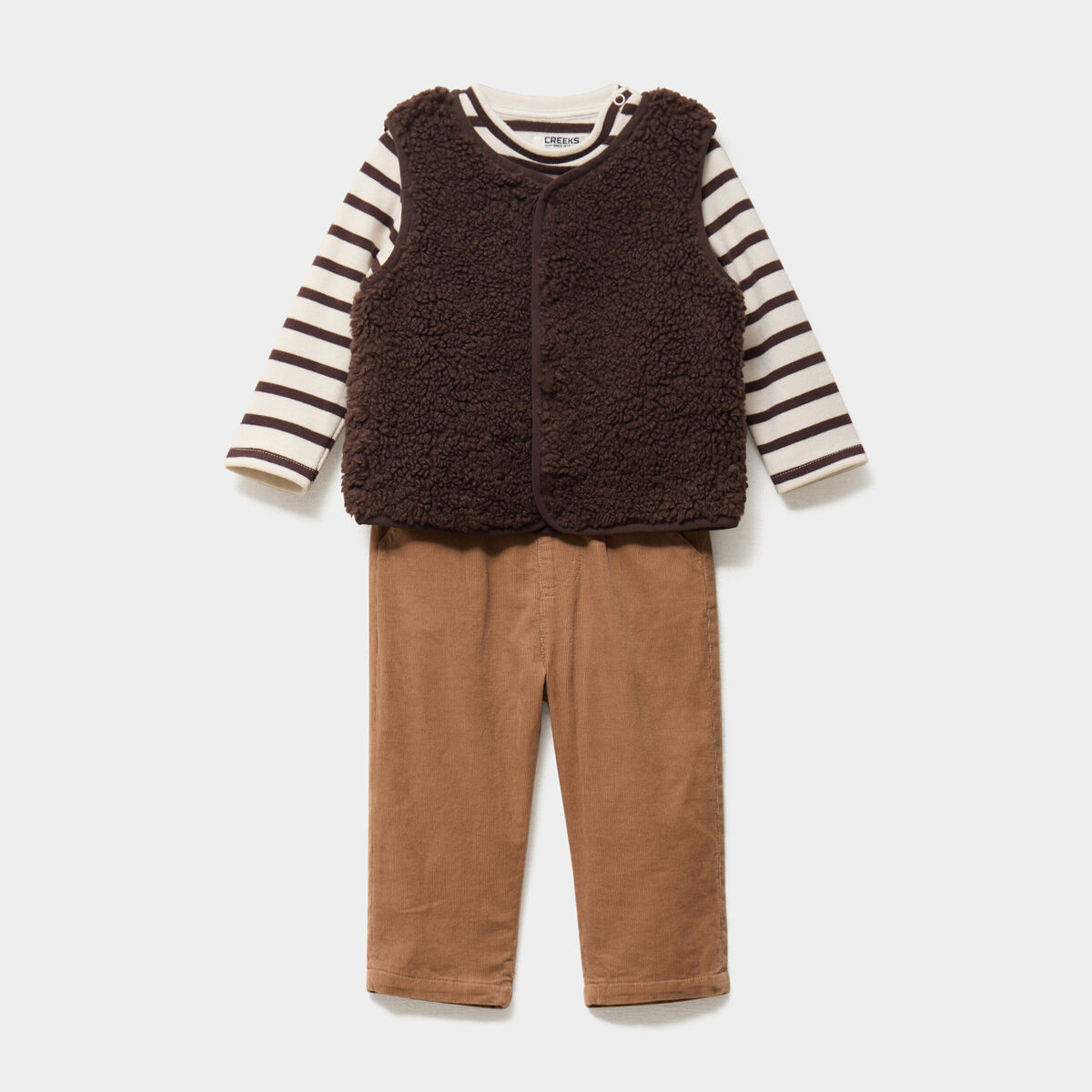 Ensemble 3 pi&egrave;ces avec gilet polaire marron chocolat b&eacute;b&eacute; gar&ccedil;on