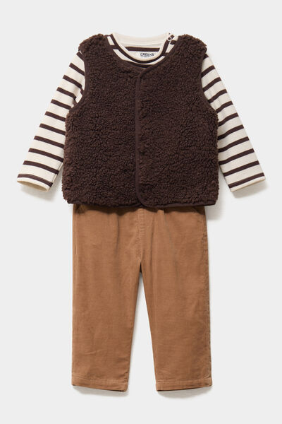 Ensemble 3 pi&egrave;ces avec gilet polaire marron chocolat b&eacute;b&eacute; gar&ccedil;on