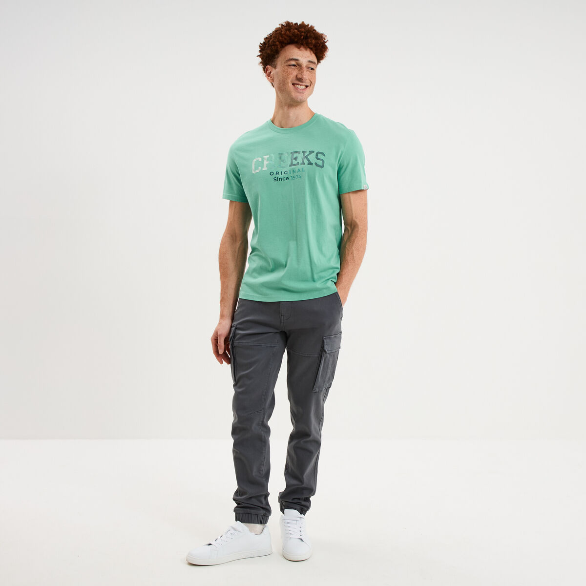 T-shirt col rond manches courtes coton vert menthe homme