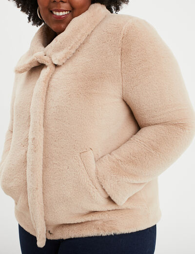 Manteau fausse fourrure col montant beige femme grande taille