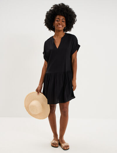 Robe courte fluide bas volants noir femme
