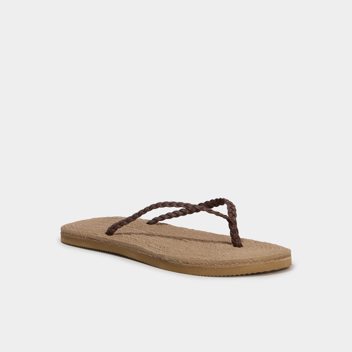 Tongs effet tress&eacute; marron femme