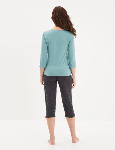 Ensemble pyjama corsaire 2 pièces bleu gris femme
