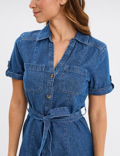 Robe midi en jean ceinturée coton denim double stone femme