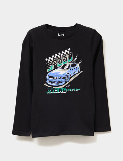 T-shirt col rond manches longues coton noir garçon