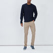 Pull avec col rond à relief bleu marine homme