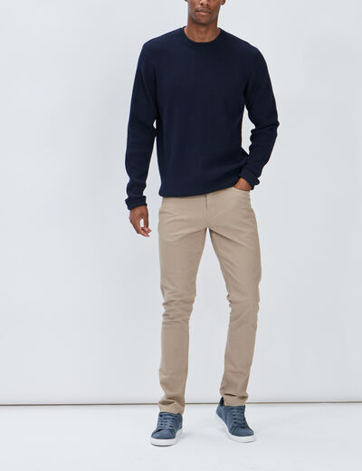 Pull avec col rond à relief bleu marine homme