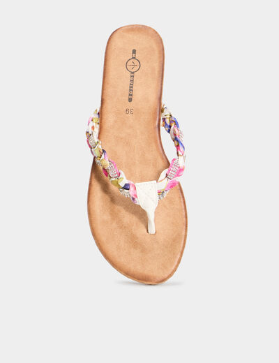 Mules plates d&eacute;tails foulard blanc femme