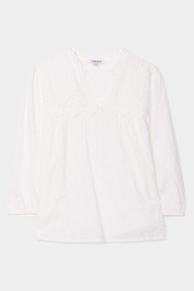 Blouse broderie anglaise coton Creeks jaune clair femme