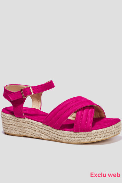 Sandales compensées brides croisées rose femme