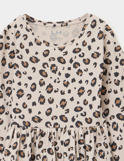 Robe évasée manches longues coton sable fille