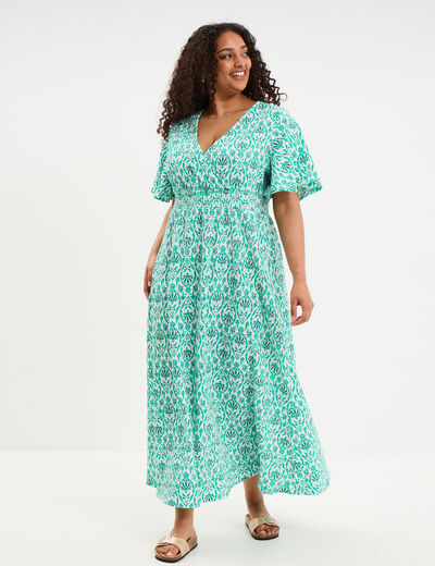 Robe longue col V manches papillons ecru femme grande taille
