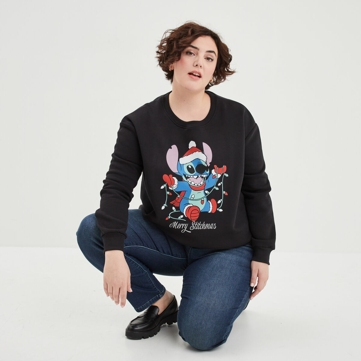 Sweat de Noël col rond Stitch noir femme grande taille