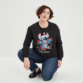 Sweat de Noël col rond Stitch noir femme grande taille