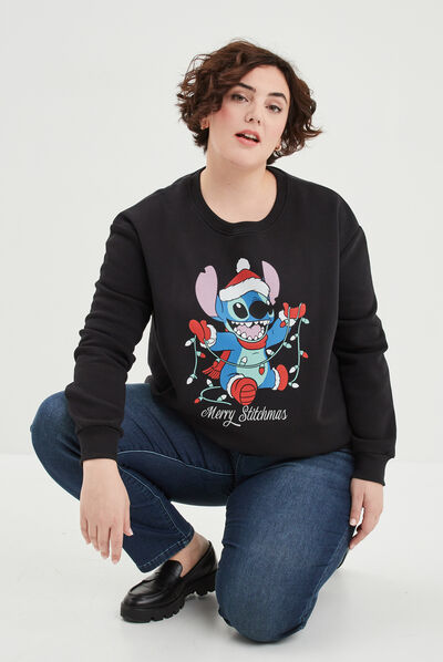 Sweat de Noël col rond Stitch noir femme grande taille