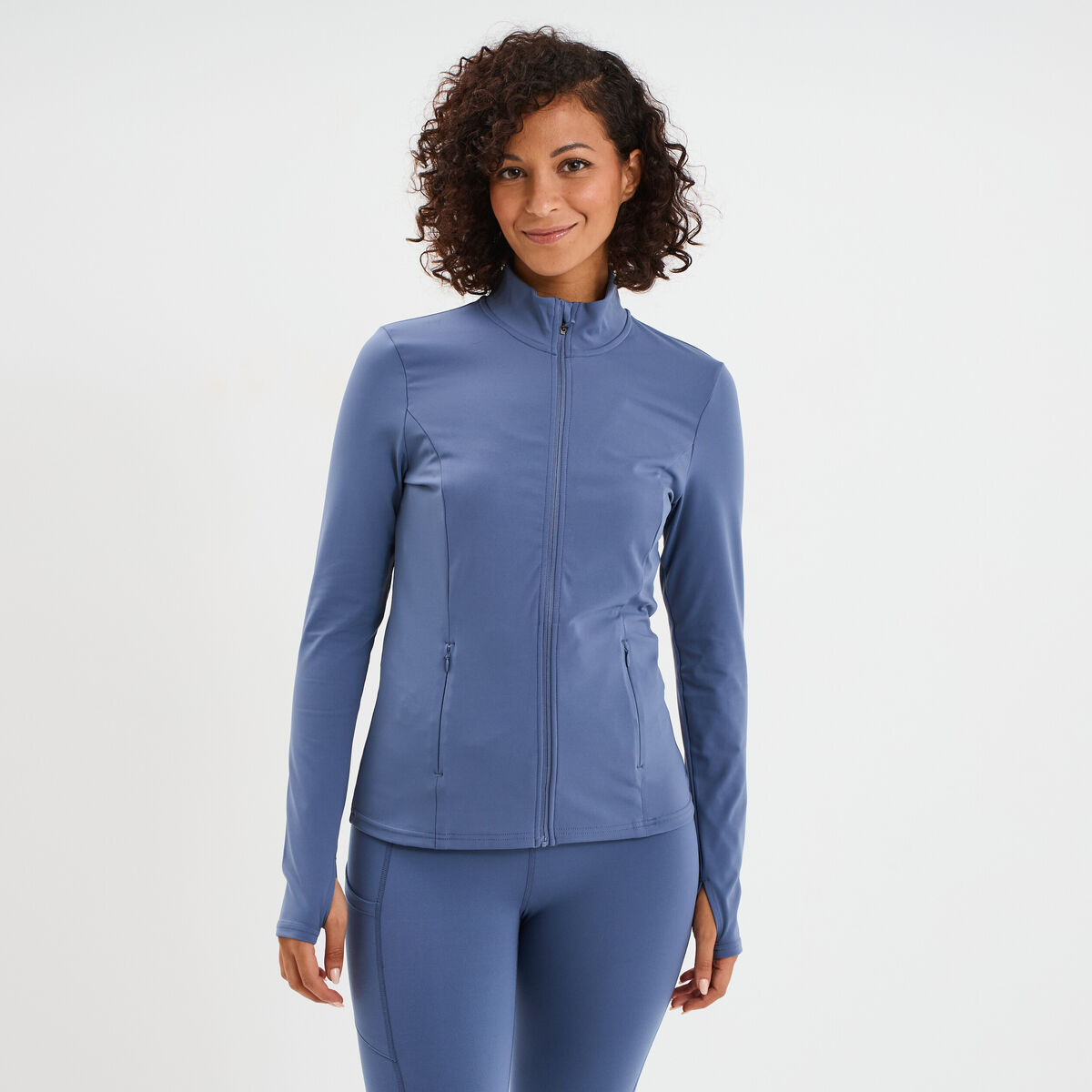 Veste de sport ajust&eacute;e avec fermeture bleu fonc&eacute; femme