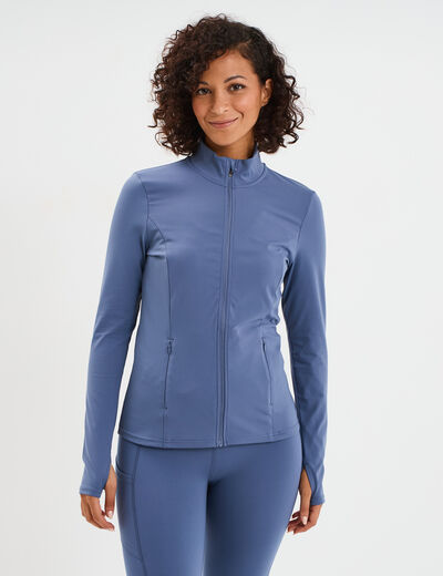 Veste de sport ajust&eacute;e avec fermeture bleu fonc&eacute; femme