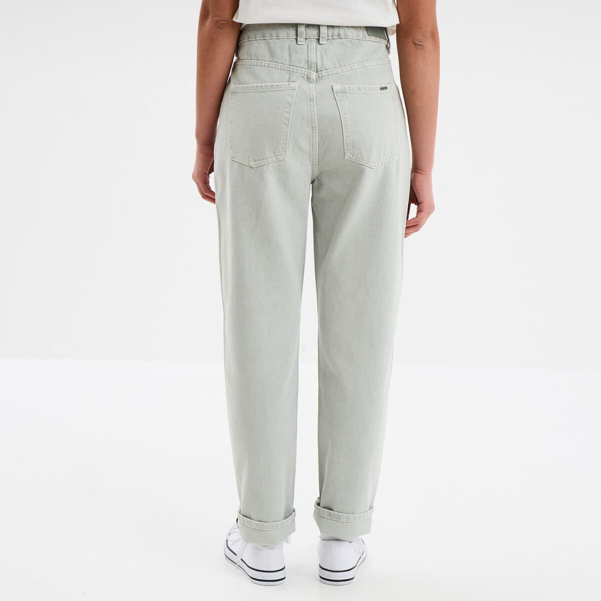 Jeans mom taille haute coton vert pastel femme