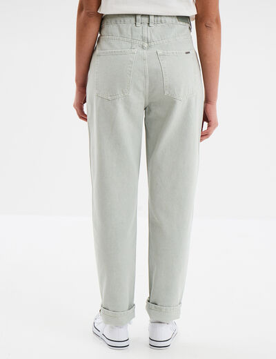 Jeans mom taille haute coton vert pastel femme