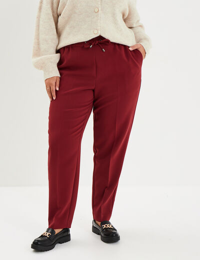 Pantalon city paperbag taille &eacute;lastiqu&eacute;e bordeaux femme grande taille