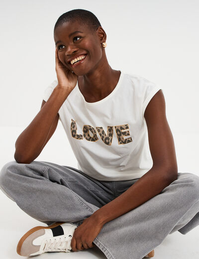 T-shirt col rond manches courtes coton blanc femme