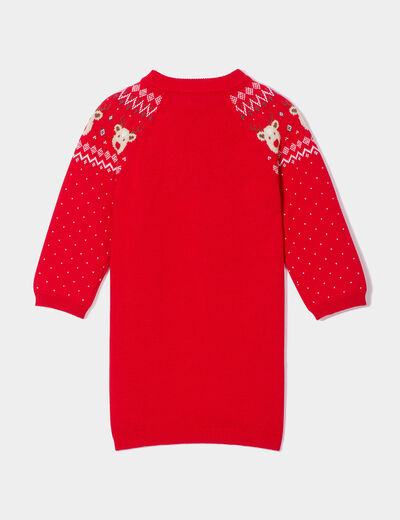 Robe pull de Noël épaule boutonnée coton rouge bébé fille