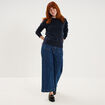 Pull 2 en 1 col rond broderie anglaise bleu fonc&eacute; femme