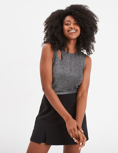 Débardeur cropped détail épaule Liberto gris argent femme