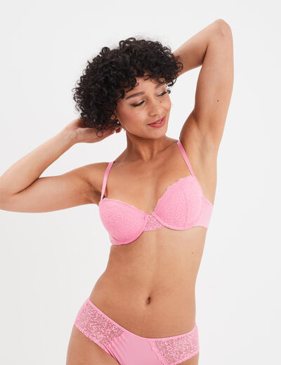 Soutien-gorge push up micro dentelle rose femme