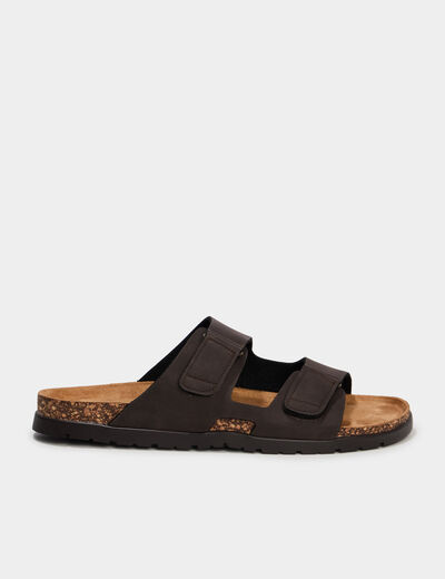 Mules double brides &agrave; scratchs marron homme