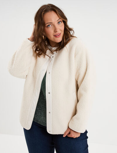 Veste effet polaire boutonn&eacute;e ecru femme grande taille