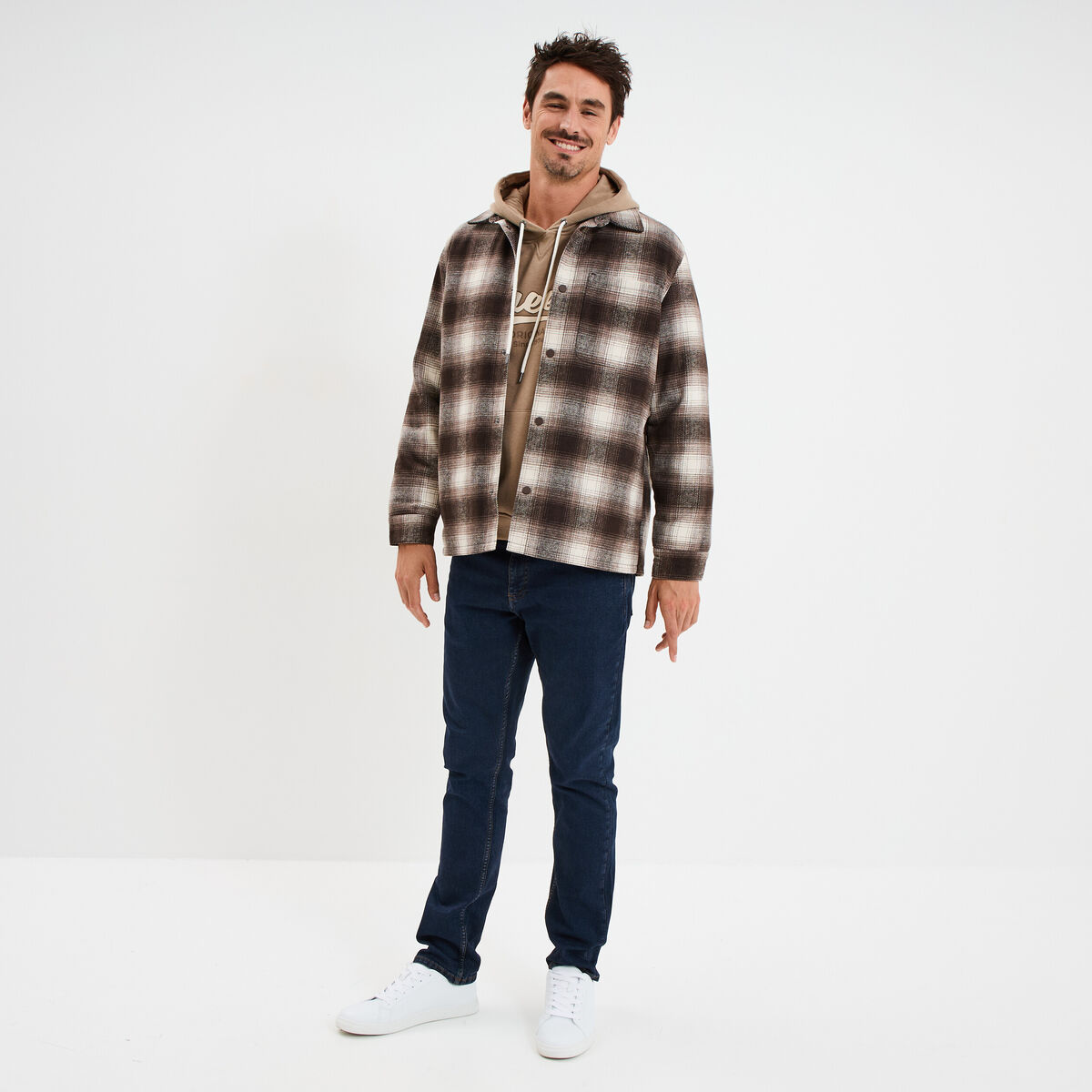 Surchemise 1 poche manches longues taupe homme