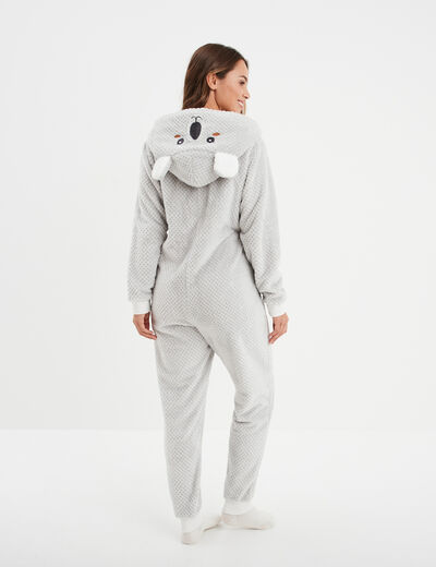 Combinaison pyjama à capuche gris femme