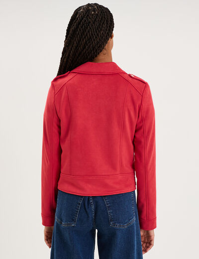 Veste biker effet su&eacute;dine rose cerise femme