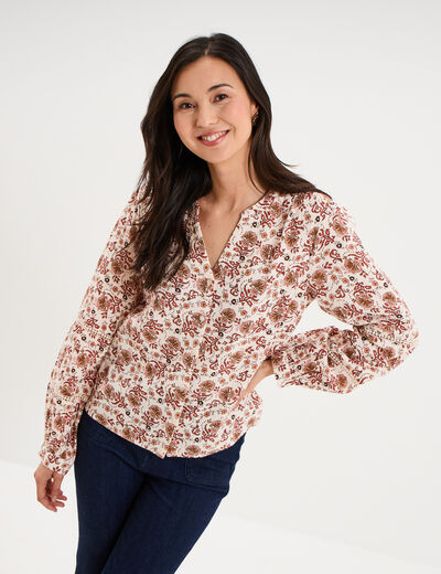 Blouse manches ballons coton ecru femme