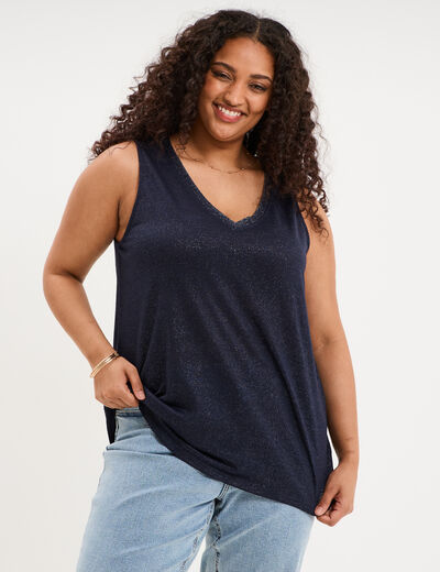 D&eacute;bardeur droit col en V sans manches bleu fonc&eacute; femme grande taille