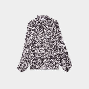 Blouse col froncé à cordons et volants noir femme